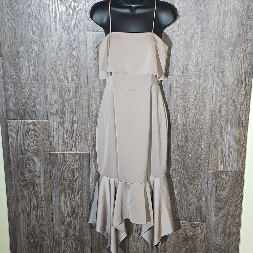 PS THE LABEL Beige Ruffle Hem Spaghetti Strap Midi‎ Dress Small